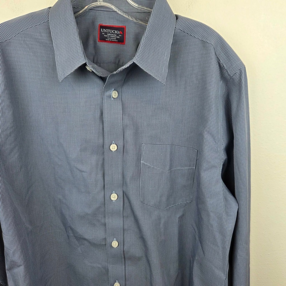 UNTUCKit Mens Marcasin Slim Fit Wrinkle Free Gingham Shirt Blue Medium 35672